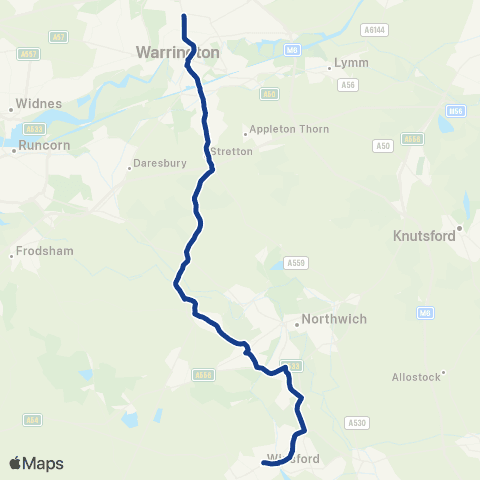 Warrington's Own Buses Guildhall - Warrington Vale Royal Coll map
