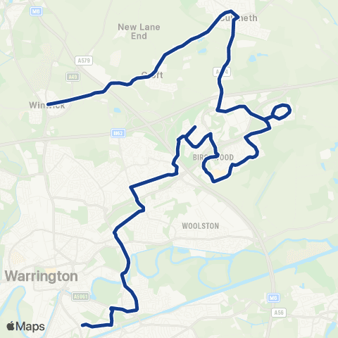 Warrington's Own Buses Post Office - Greenalls Distillery map