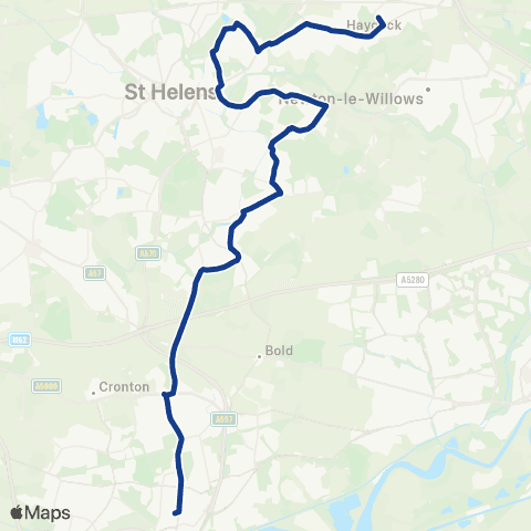Warrington's Own Buses Kingsway - Birch Road map