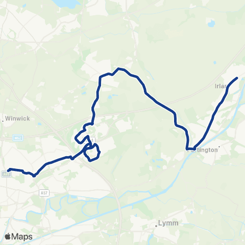 Warrington's Own Buses Warrington Vale Royal Coll - Moorfield Rd map