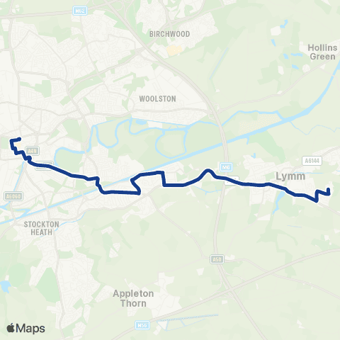 Warrington's Own Buses Warrington Bus Interchange Stand L - Lymm HS map