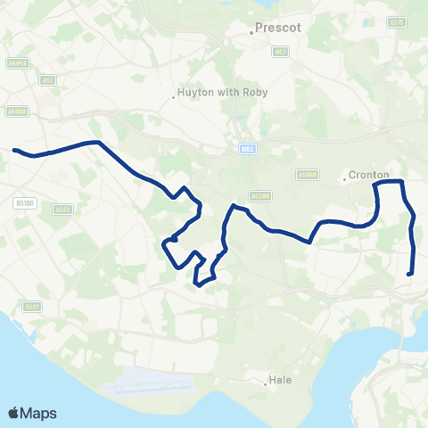 Warrington's Own Buses Mill Lane - Halton College map