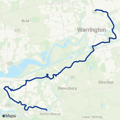 Warrington's Own Buses Chester Rd - Warrington Vale Royal Coll map
