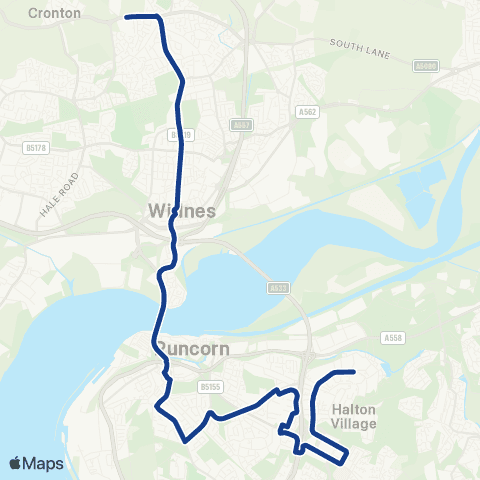 Warrington's Own Buses Pex Hill - Castlefields Ctr. map