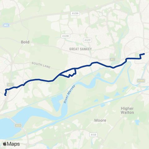 Warrington's Own Buses Warrington Bus Interchange Stand H - Green Oaks map