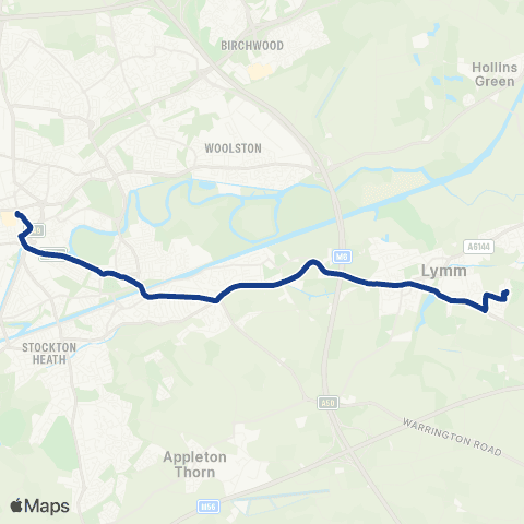 Warrington's Own Buses Lymm High School - Pilling Gardens map