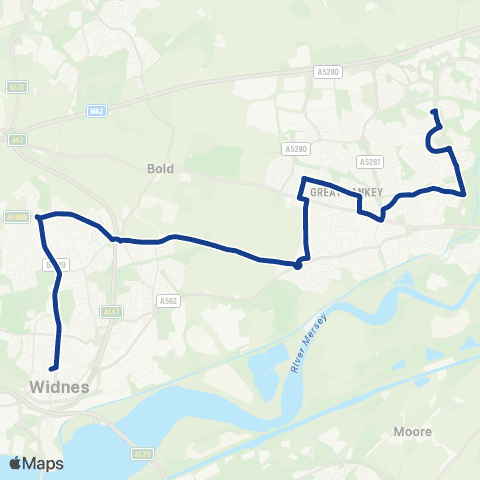 Warrington's Own Buses Asda - Halton College map
