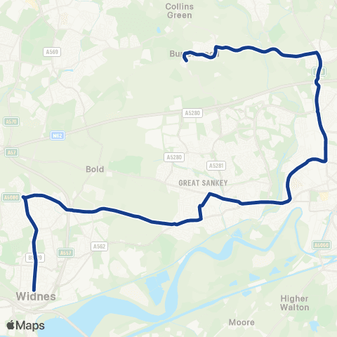 Warrington's Own Buses Kingsway - Acton Road map