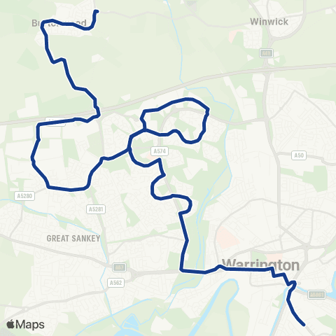 Warrington's Own Buses Fir Tree Lane - Causeway Hotel map