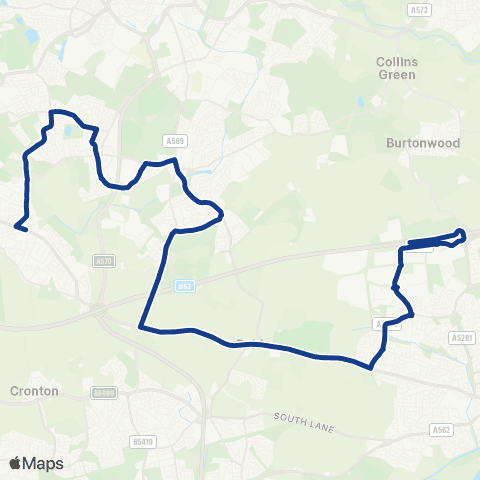 Warrington's Own Buses Travis Perkins - Rainhill Rail Staiton map