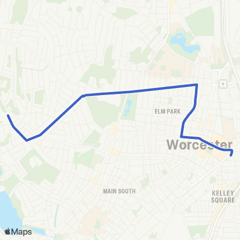 WRTA Highland to Worcester State map