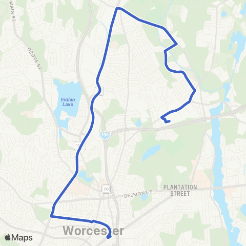 WRTA Lincoln Plz-W Boylston St map