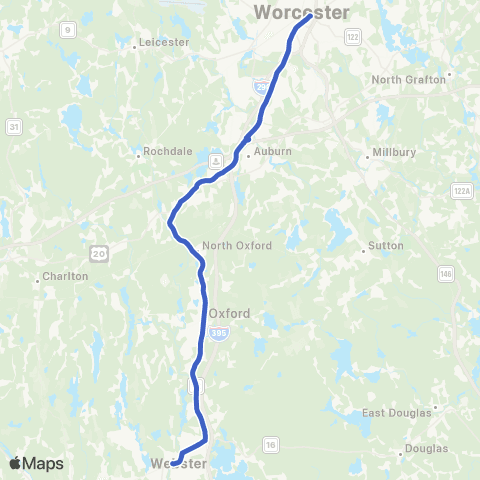 WRTA Webster - Auburn Mall map