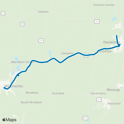 WRTD (Windham Region Transit District) Willimantic - Danielson map