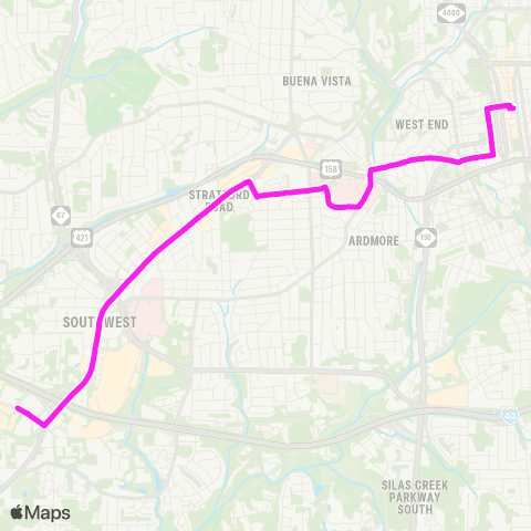 Winston-Salem Transit Authority Hanes Mall Rd - Baptist Hosp - Stratford map