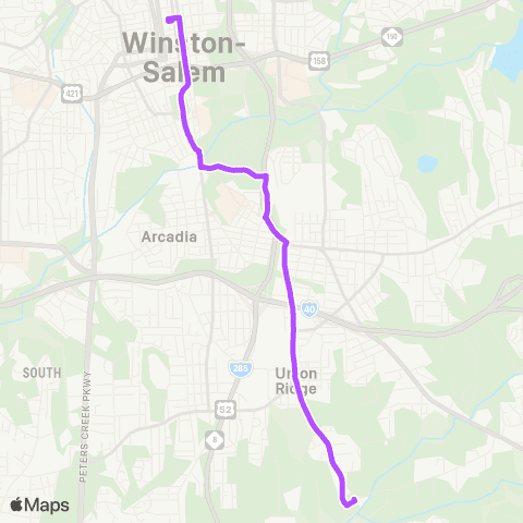 Winston-Salem Transit Authority Teague Rd - Old Salem - Old Lexington map
