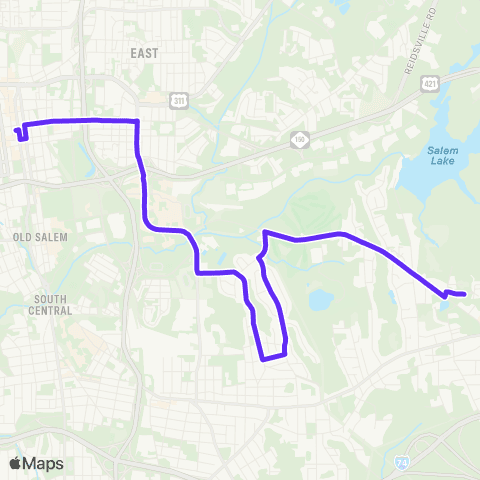 Winston-Salem Transit Authority Waughtown - MLK - Reynolds Park map