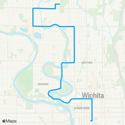 Wichita Transit City Hall / Riverside / N Waco / Twin Lakes / Evergreen Library map