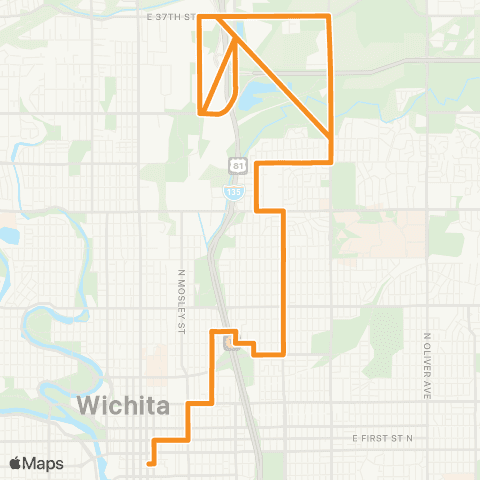 Wichita Transit Washington / KU Medical Ctr / N Grove / 25th St / WSU map