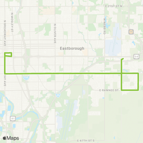 Wichita Transit S Bway / E Harry / SE HS / E Kellogg map