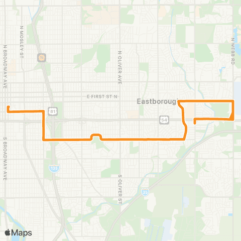 Wichita Transit E Waterman / Hydraulic / E Lincoln / Towne E Mall / E Douglas map