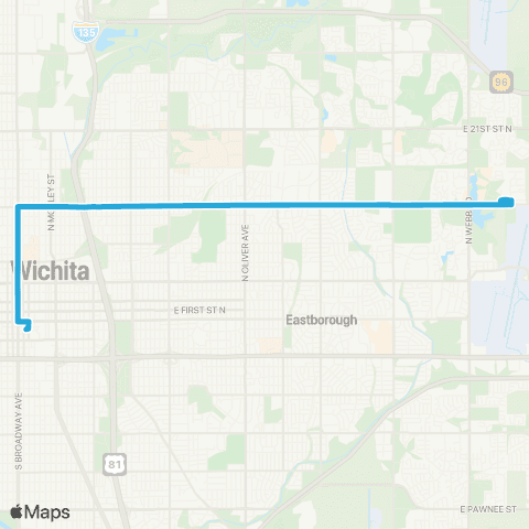 Wichita Transit St. Francis Hosp / E 13th St / Waterfront map