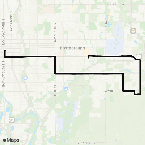 Wichita Transit Southeast High map