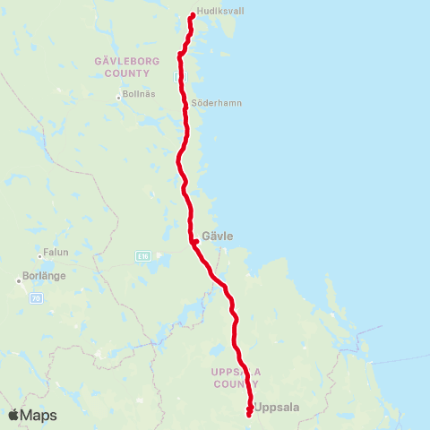 X-trafik Akademiska Ingång 78-85 (Uppsala) — Hudiksvall Sjukhuset map
