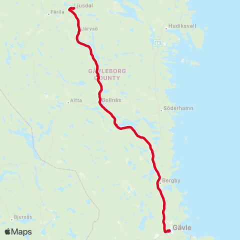 X-trafik Ljusdal Sjukhuset — Gävle Sjukhus Ingång 25 map