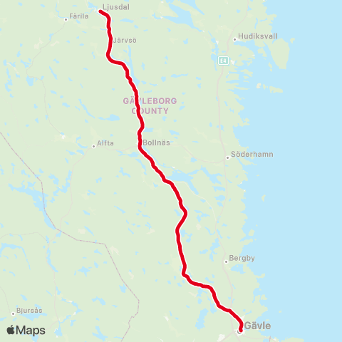 X-trafik X-Tåg Gävle-Ljusdal map
