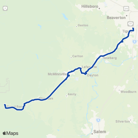 Yamhill County Transit Saturday - Grand Ronde / Tigard map