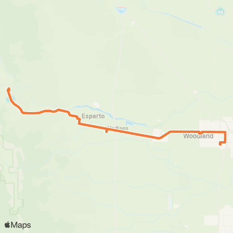 Yolobus WB to Cache Creek EB to Woodland map