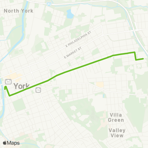 rabbittransit York/Adams East York via Princess map