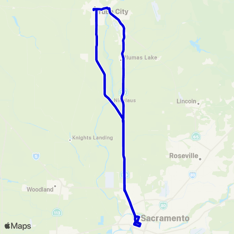 Yuba-Sutter Transit Sacramento Midday Express map