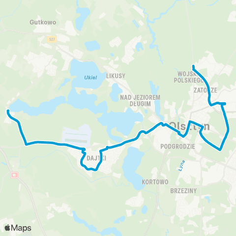 ZDZiT Olsztyn Jakubowo (Parkowa)-Dajtki (Zbożowa) map