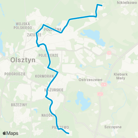 ZDZiT Olsztyn Pieczewo (Wilczyńskiego)-Indykpol (Jesienna) map
