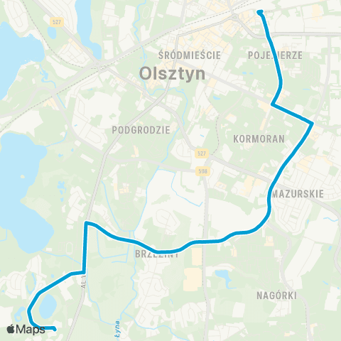 ZDZiT Olsztyn Stary Dwór (Słoneczna)-Dworzec Główny (Dworcowa) map
