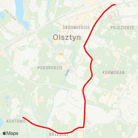 ZDZiT Olsztyn Dworzec Główny (pl. Konstytucji 3 Maja)-Uniwersytet-Prawocheńskiego (Tuwima) map