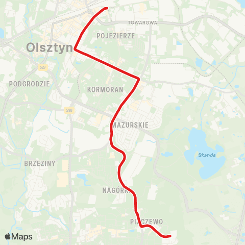 ZDZiT Olsztyn Pieczewo (Wilczyńskiego)-Dworzec Główny (pl. Konstytucji 3 Maja) map