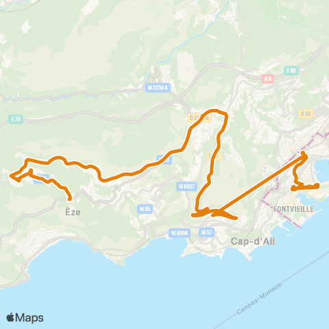 Zou - Réseau proximité Eze - la Turbie - Monaco map