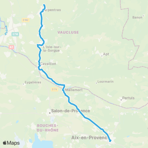 Zou Réseau express Carpentras - Aix-en-Provence map
