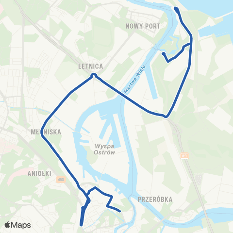 ZTM Gdańsk Muzeum II Wojny Światowej 1-Muzeum Westerplatte – Terminal Promowy 1 map