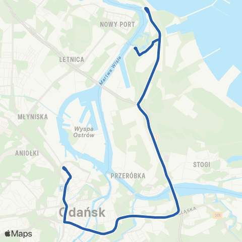 ZTM Gdańsk Muzeum Westerplatte – Terminal Promowy 1-Jana z Kolna 1 map