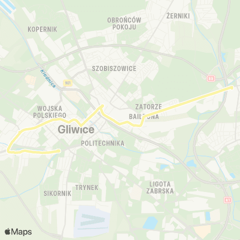 Zarząd Transportu Metropolitalnego GZM Gliwice Teatr - Gliwice zajezdnia map
