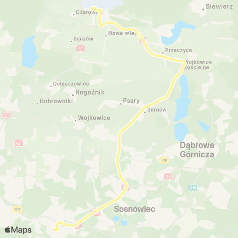 Zarząd Transportu Metropolitalnego GZM Katowice Sądowa - Pyrzowice Port Lotniczy (Katowice Airport) map