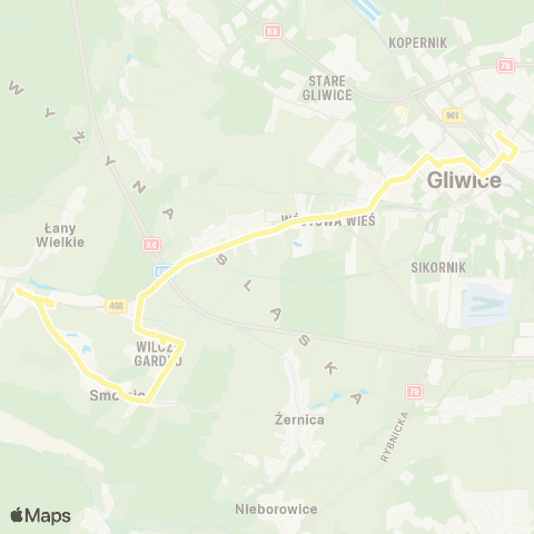 Zarząd Transportu Metropolitalnego GZM Gliwice centrum przesiadkowe - Sośnicowice centrum przesiadkowe map