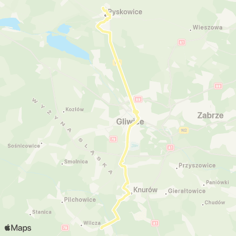 Zarząd Transportu Metropolitalnego GZM Szczygłowice centrum przesiadkowe - Pyskowice szpitalna map