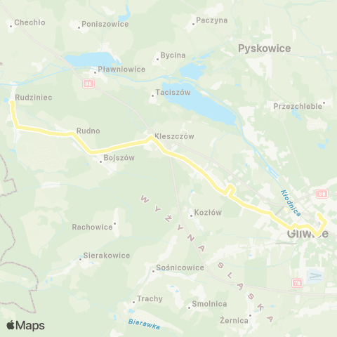 Zarząd Transportu Metropolitalnego GZM Rudziniec UG - PKP - Gliwice centrum przesiadkowe map
