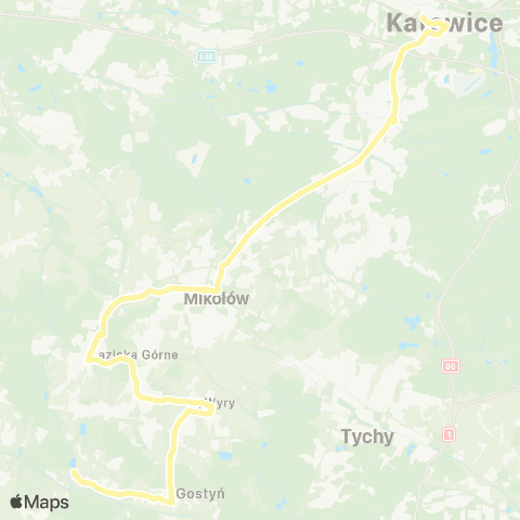 Zarząd Transportu Metropolitalnego GZM Gostyń Drzymały - Katowice Sądowa map