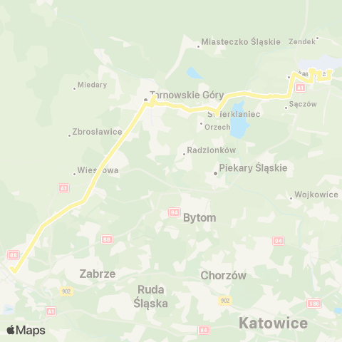 Zarząd Transportu Metropolitalnego GZM Gliwice centrum przesiadkowe - Siedliska Cargo map